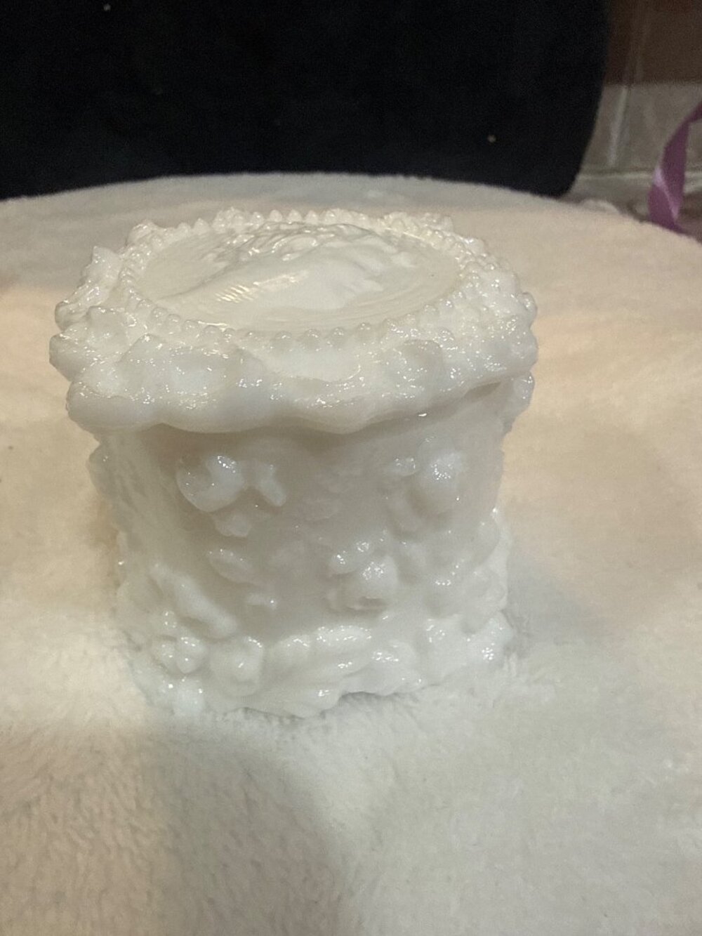 Vintage Jenny Lind Fostoria Milk Glass Dresser Jar trinket